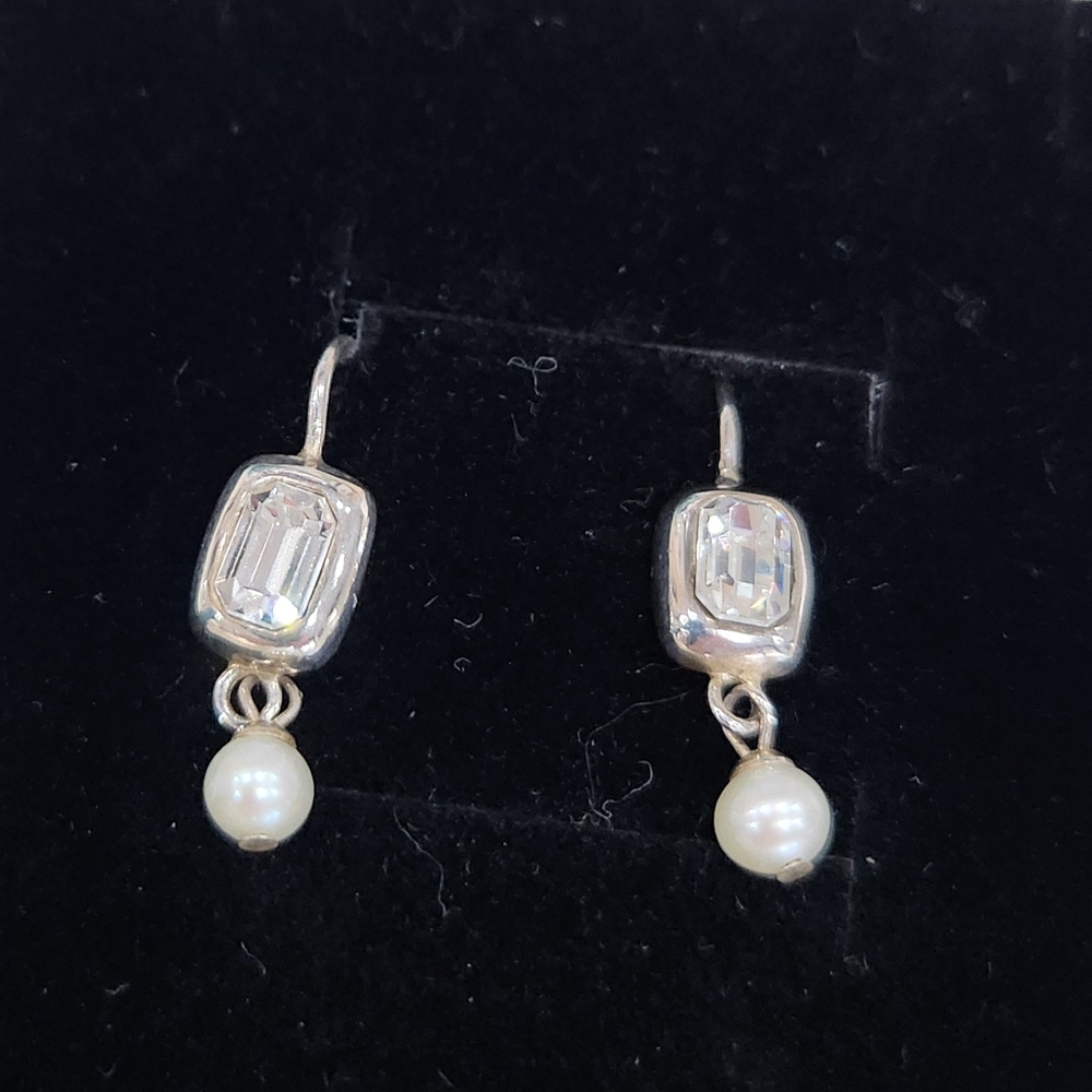 Sterling Silver Pearl Drop Earrings - Silver